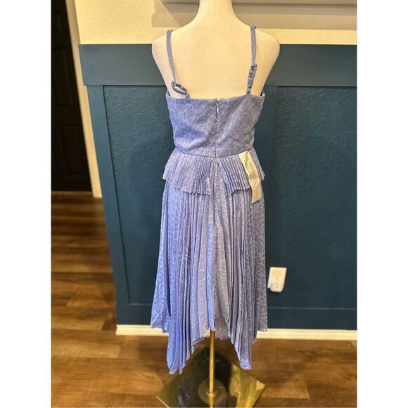 BCBGMAXAZRIA FIT AND FLARE PLEATED ASYMMETRIC MIDI DRESS - Picture 3 of 8